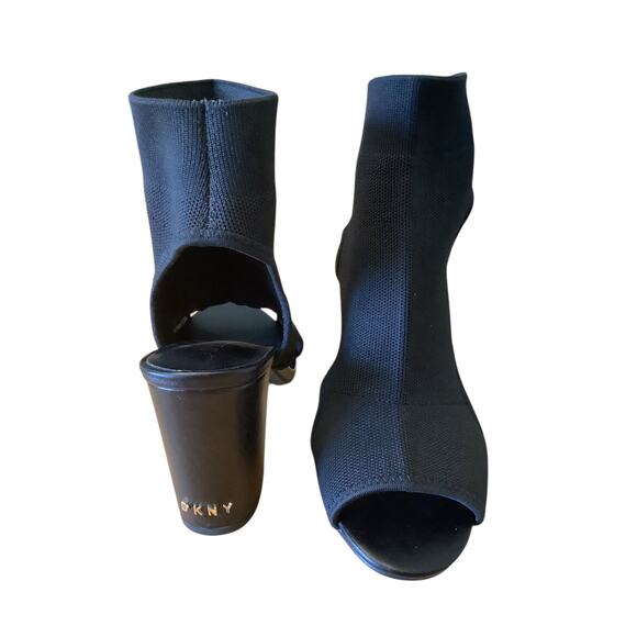 DKNY BLACK KNIT UPPER OPEN TOE & HEEL ANKLE BOOTIES 8-8.5 - Picture 1 of 8